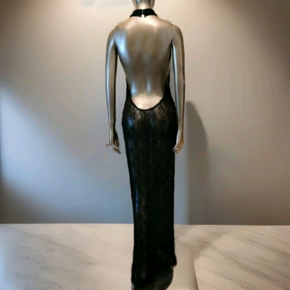 NWT Black Sexy Sheer Halter Neck Backless Bodycon Maxi Dress Sz S - Picture 8 of 9
